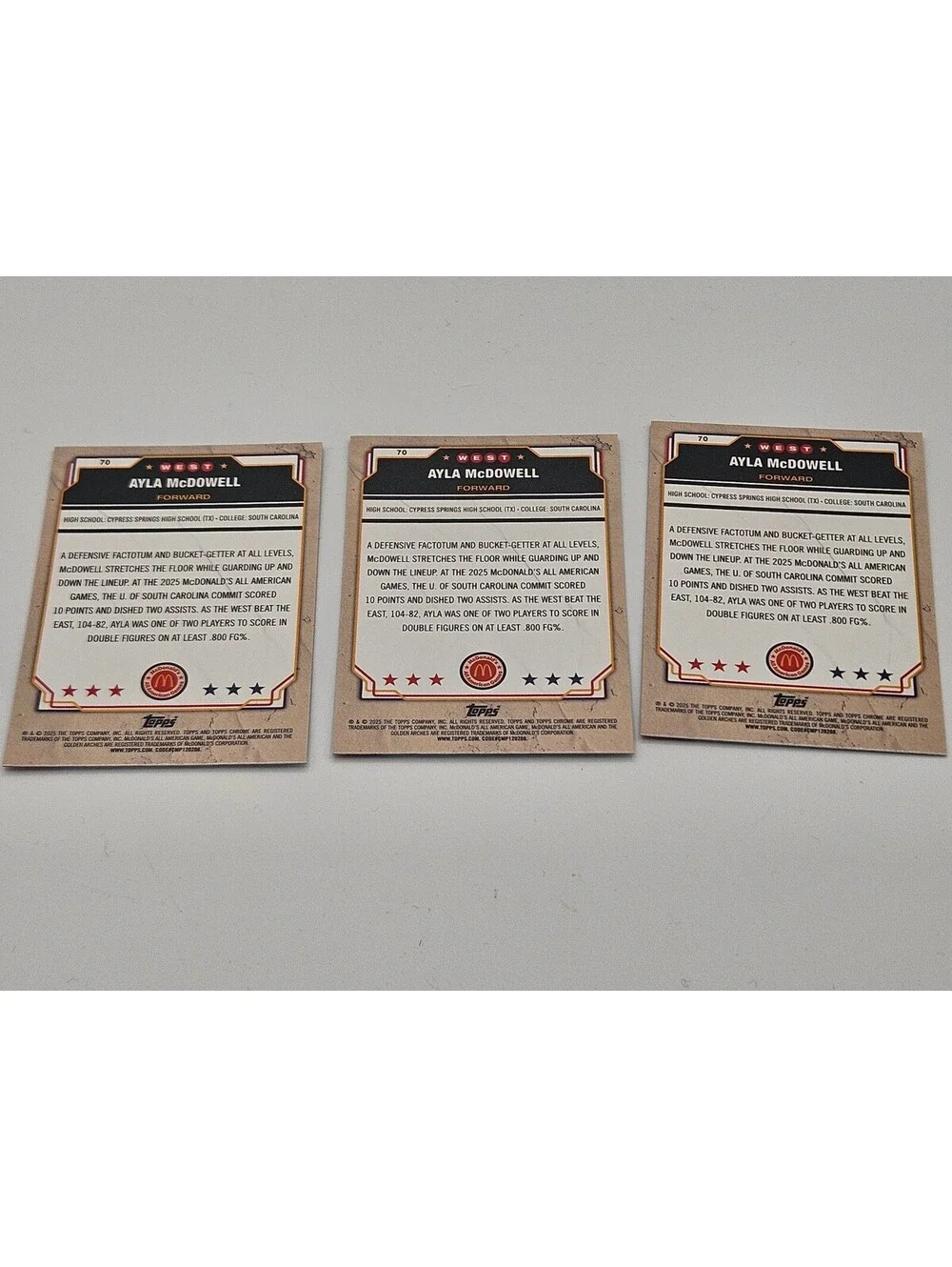Ayla McDowell Topps Chrome McDonald's All American Lot of 3